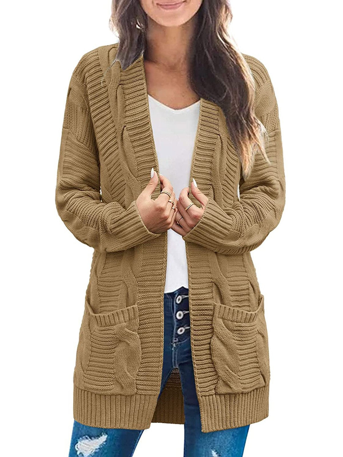 Damen Langarm Zopfstrick Cardigan Pullover