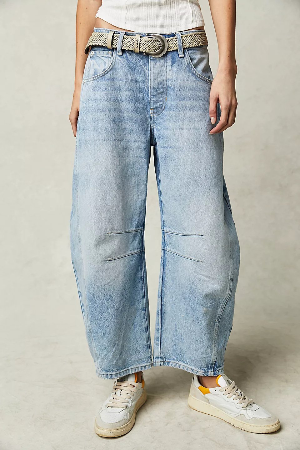 High Stretch Mid-Rise Barrel Jeans Fashion Weite Beinform (Kaufe 2, Versandkostenfrei)