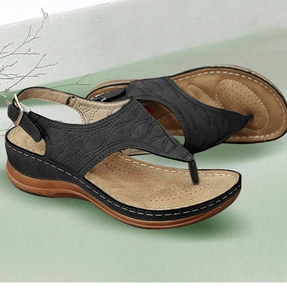 Bestickte Orthopädische Bequeme Hausschuhe Keilsandalen, Gehende Ledersandalen