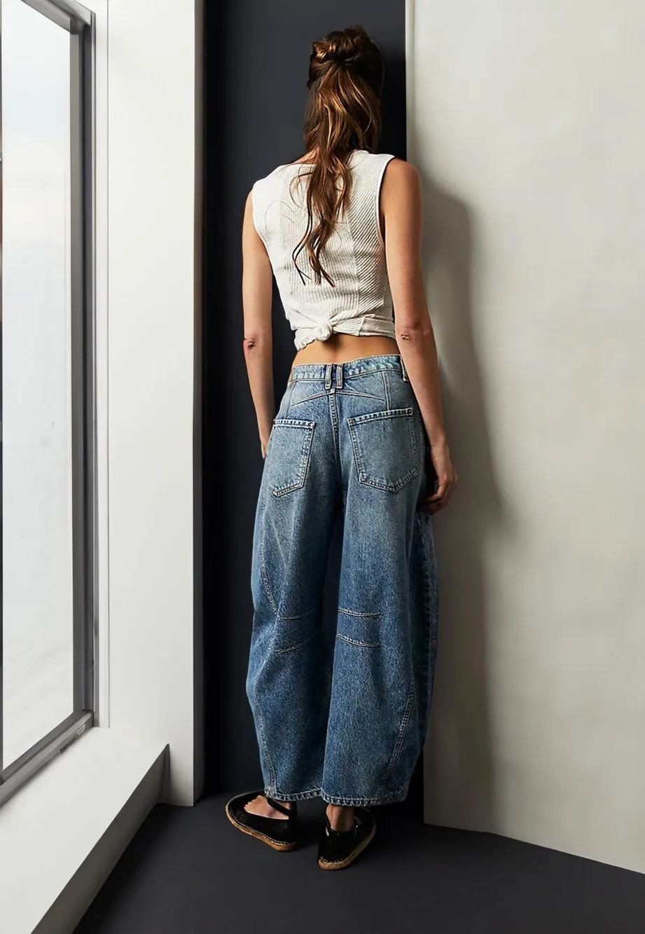 High Stretch Mid-Rise Barrel Jeans Fashion Weite Beinform (Kaufe 2, Versandkostenfrei)