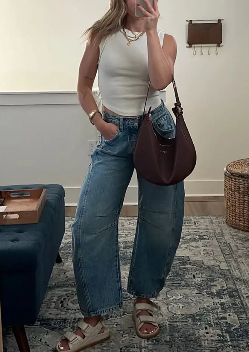 High Stretch Mid-Rise Barrel Jeans Fashion Weite Beinform (Kaufe 2, Versandkostenfrei)