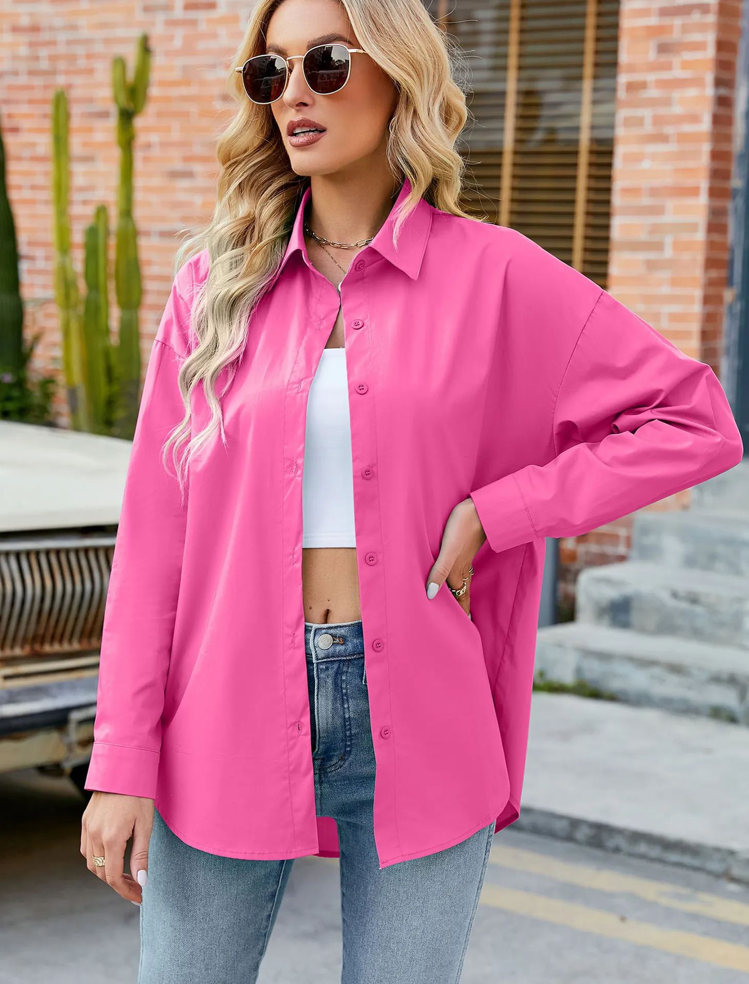 Damen lockerer, lässiger Langarm-Shirt-Cardigan