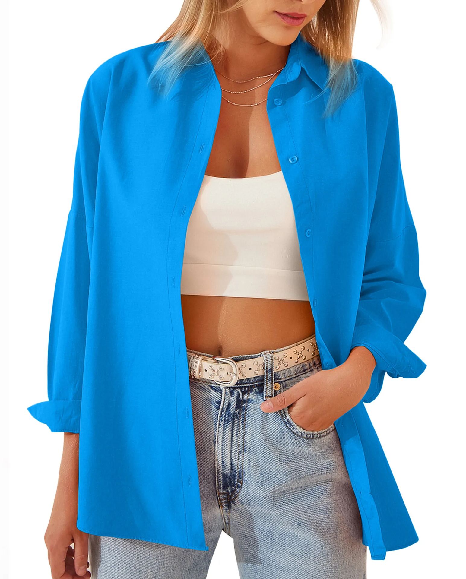 Damen lockerer, lässiger Langarm-Shirt-Cardigan