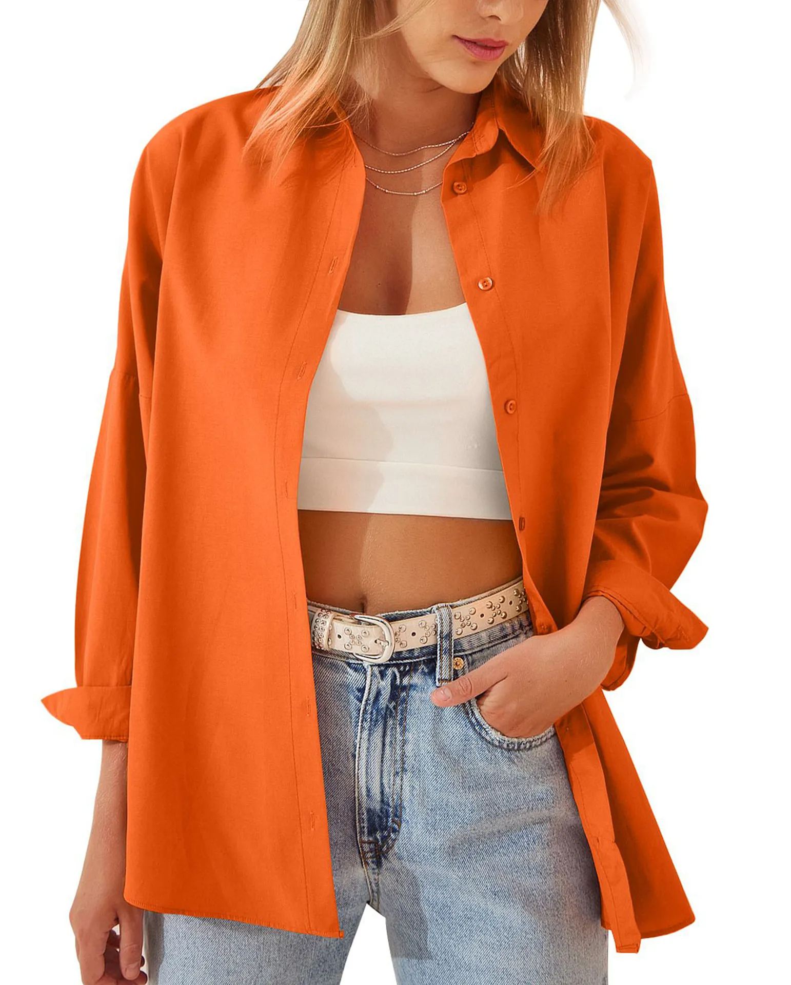 Damen lockerer, lässiger Langarm-Shirt-Cardigan