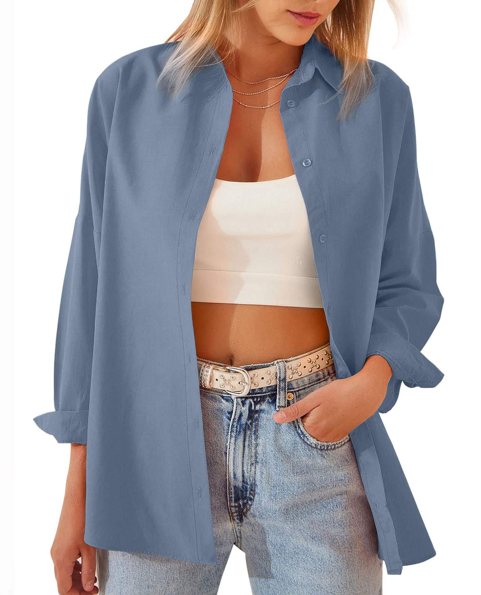 Damen lockerer, lässiger Langarm-Shirt-Cardigan