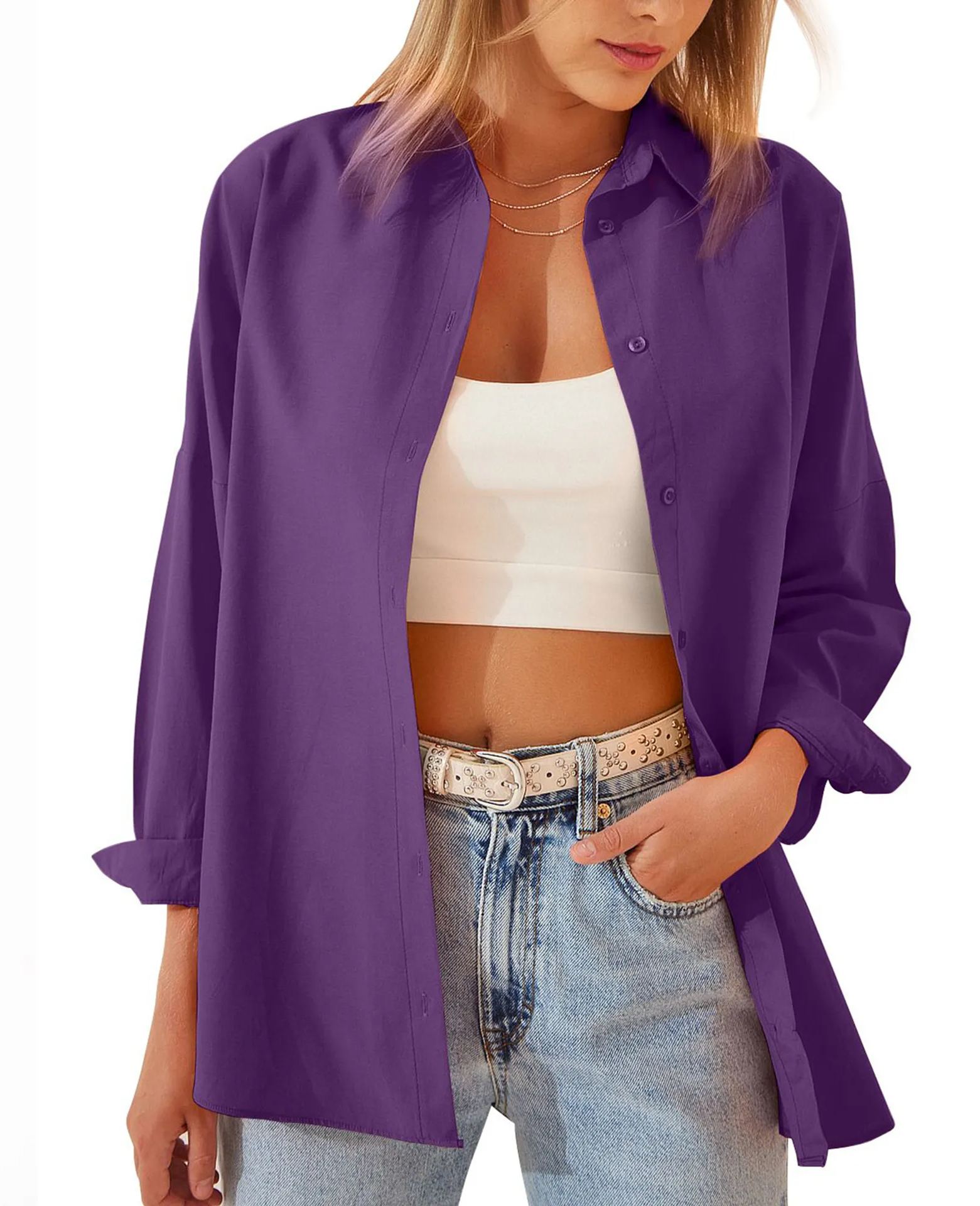 Damen lockerer, lässiger Langarm-Shirt-Cardigan