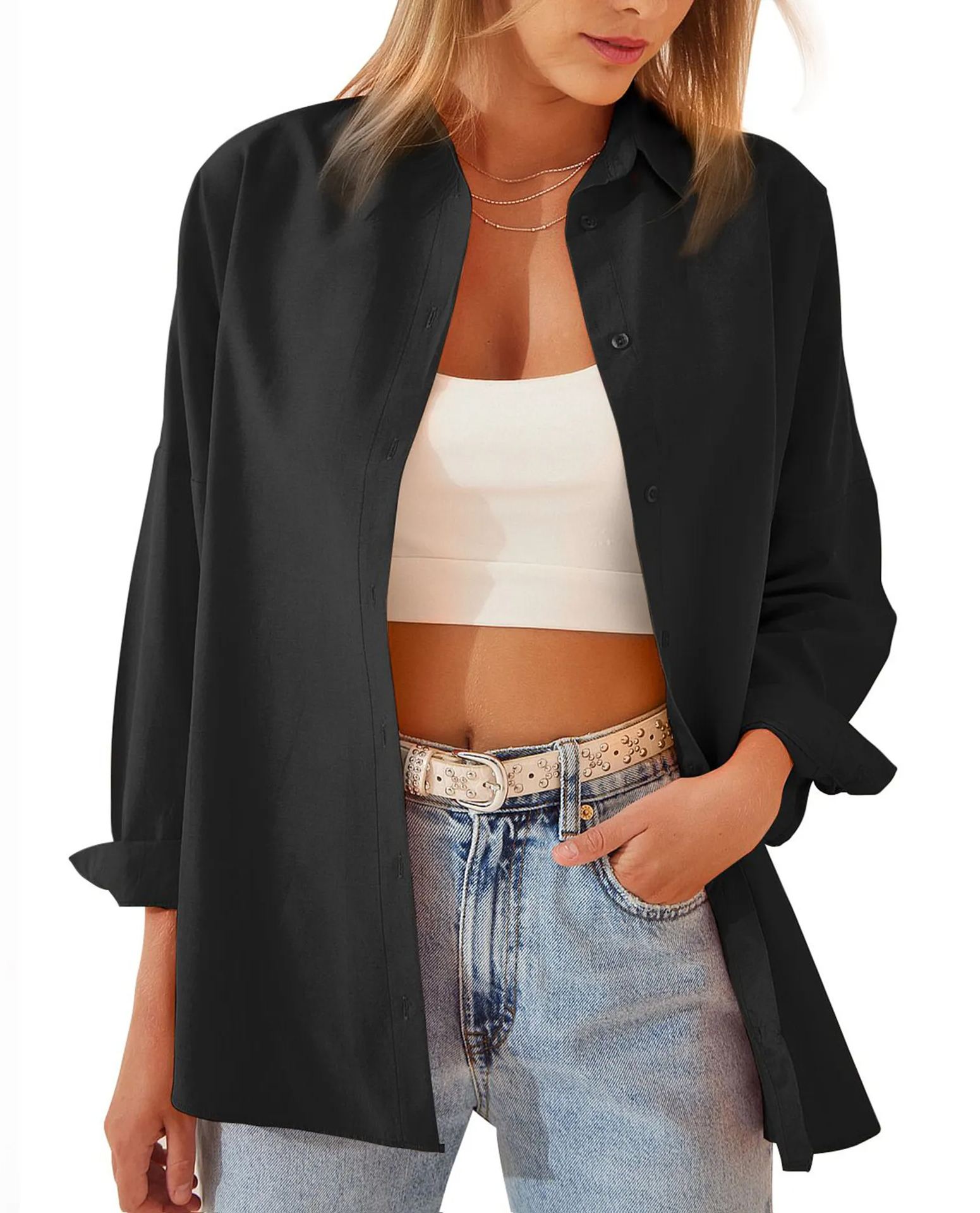 Damen lockerer, lässiger Langarm-Shirt-Cardigan