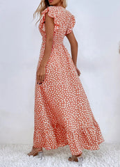 Bedrucktes Maxikleid mit Rüschenärmeln und V-Ausschnitt