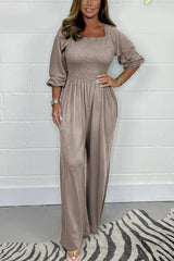 Women's Square Neck High Waist Pleated Jumpsuit(Buy 2 Free Shipping)