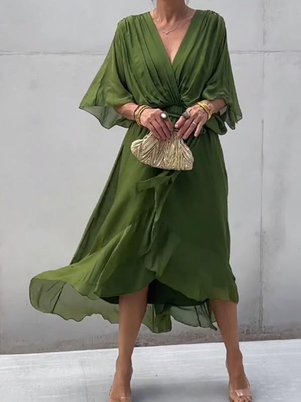 Elegant V-Neck Chiffon Dress – Flowy Summer & Occasion Wear