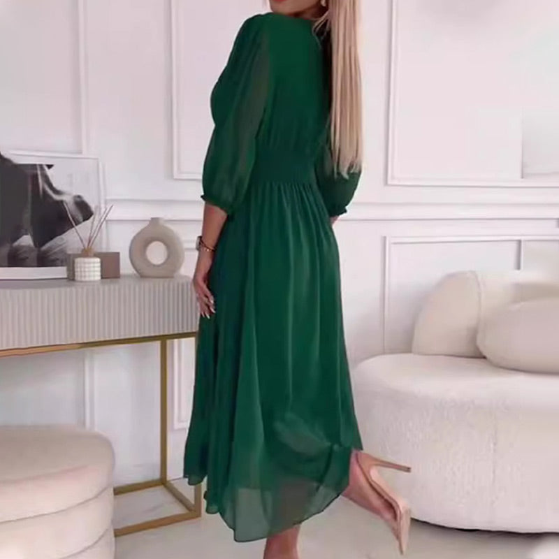 Leichte Damen-Chiffonkleider mit V-Ausschnitt