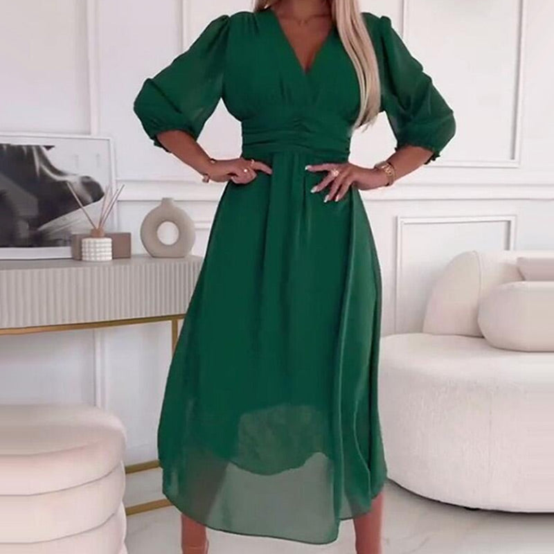Leichte Damen-Chiffonkleider mit V-Ausschnitt