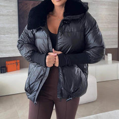 Elegante Damen-Steppjacke mit Kunstfellkragen