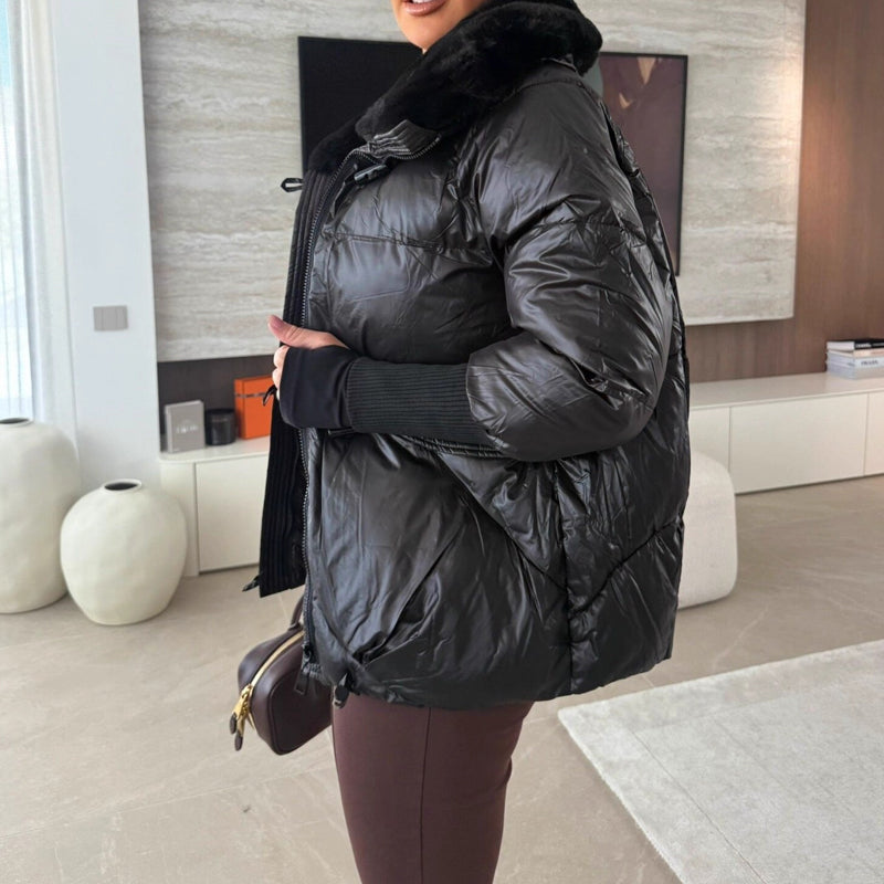 Elegante Damen-Steppjacke mit Kunstfellkragen