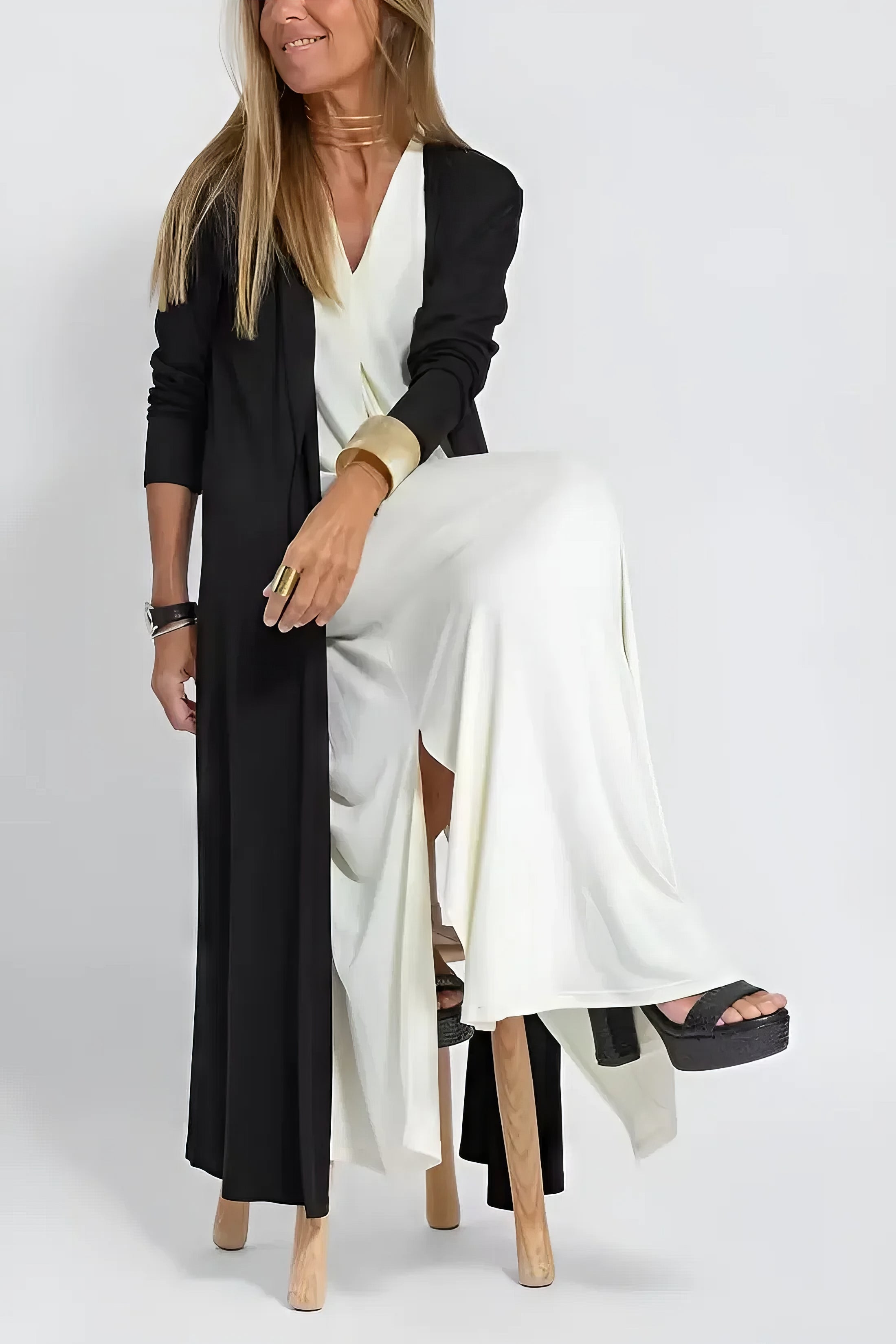Elegantes langes Kleid + passende Strickjacke