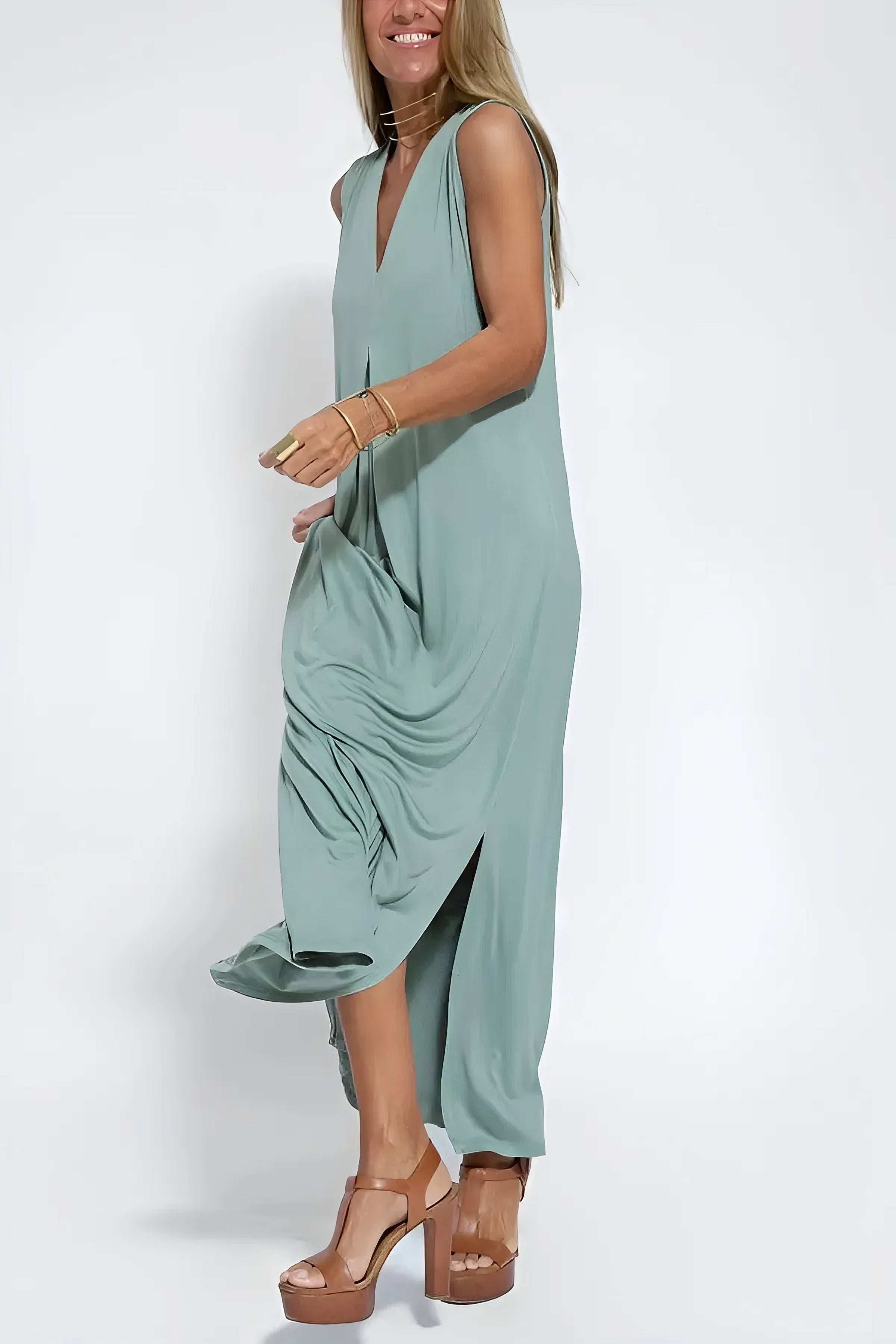 Elegantes langes Kleid + passende Strickjacke