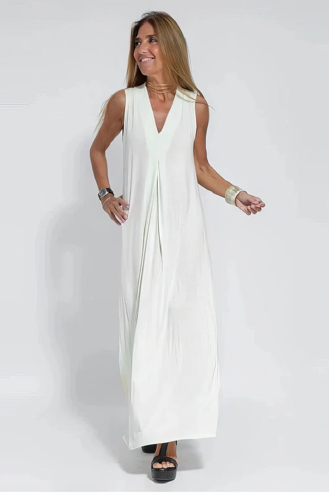 Elegantes langes Kleid + passende Strickjacke